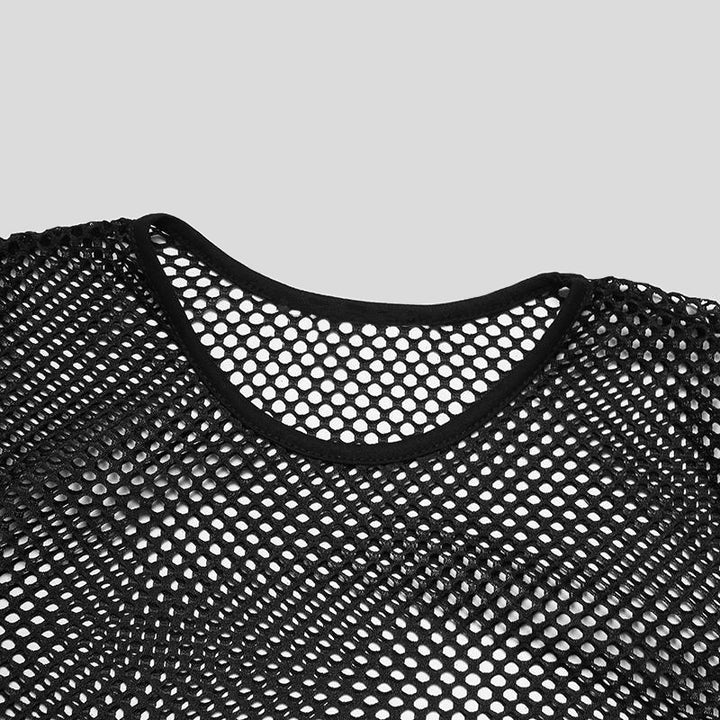 Unisex transparent diamond net long sleeve shirt with round neck StylebySassy