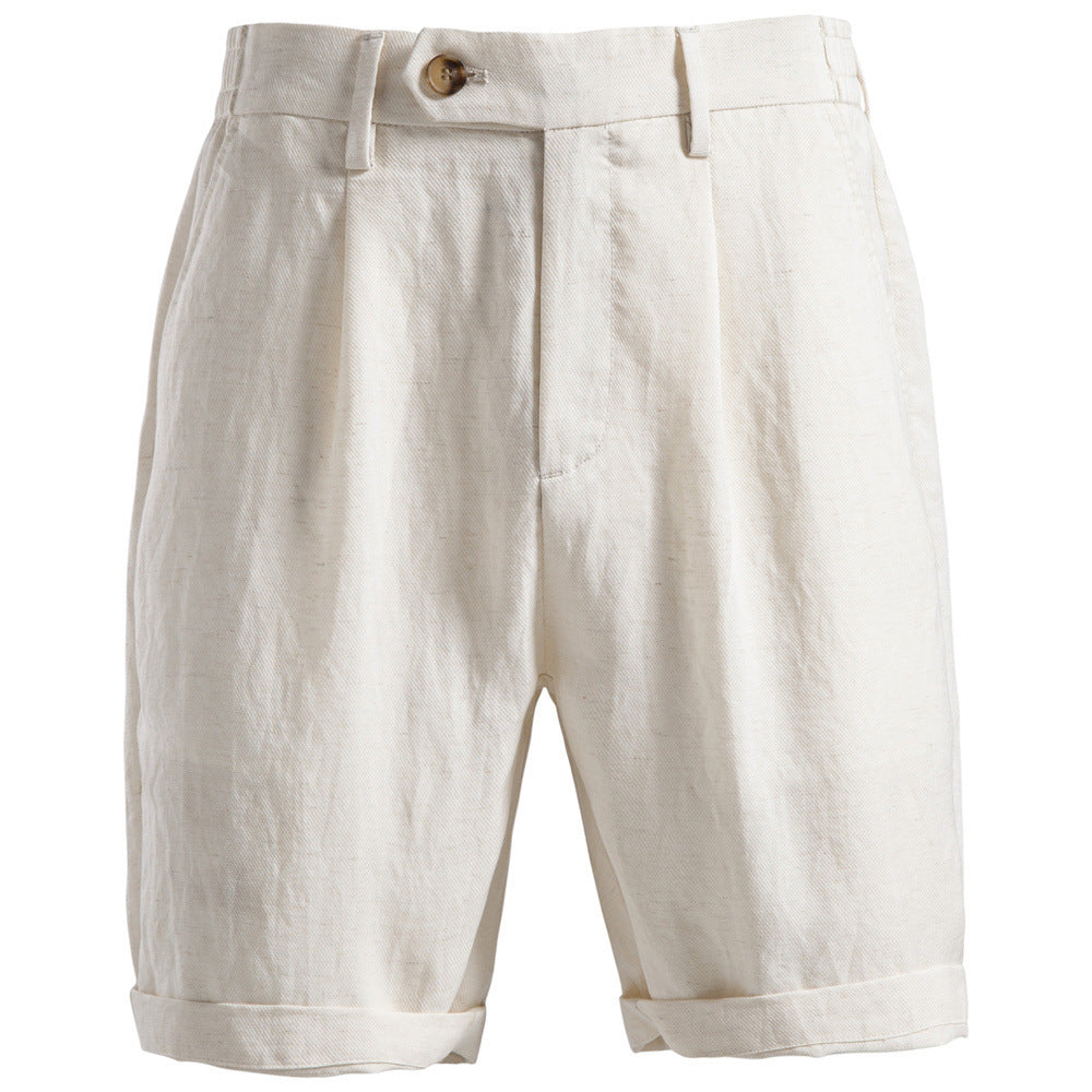 Men's casual linen shorts with cuffs and pleats StylebySassy