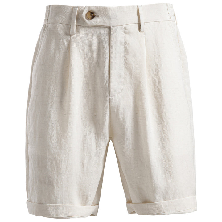 Men's casual linen shorts with cuffs and pleats StylebySassy