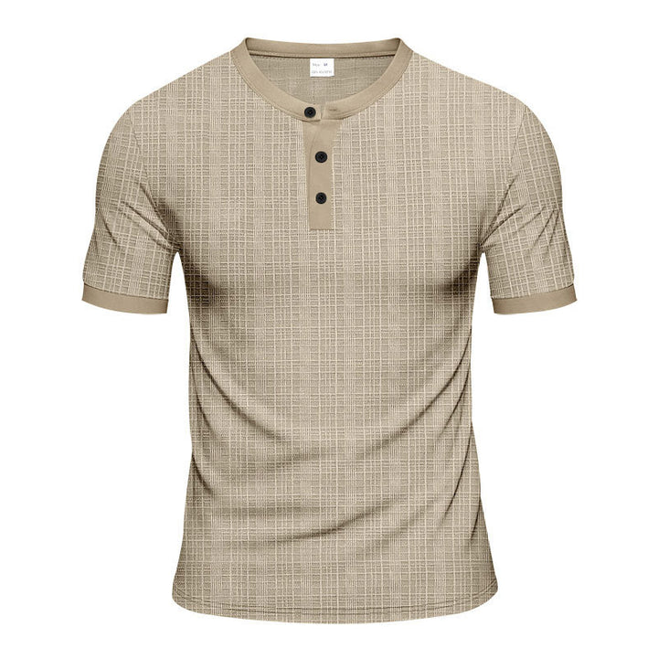 Men's short sleeve Serafino with triple button placket and finely knitted grid structure StylebySassy