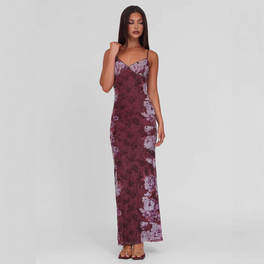 Women nan a fitted jersey slip dress with V-neck, spaghetti straps and floral leopard print StylebySassy