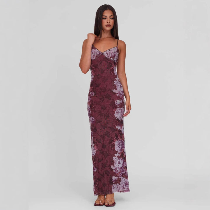 Women nan a fitted jersey slip dress with V-neck, spaghetti straps and floral leopard print StylebySassy