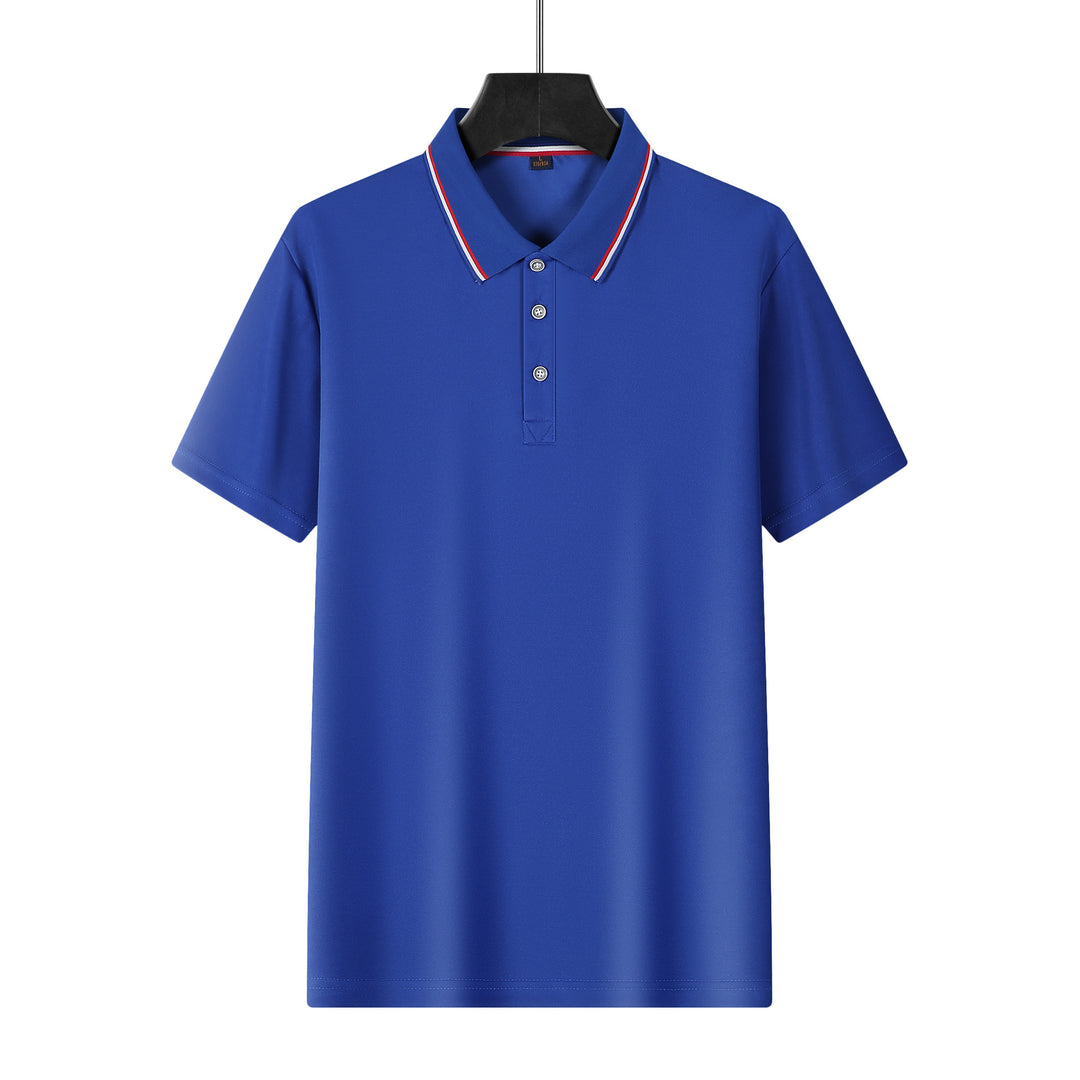 Men's breathable piqué polo with contrast stripes on the collar StylebySassy