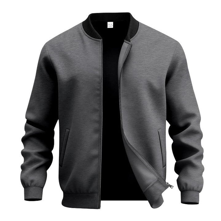 Men's lightweight bomber-style blouson with partially concealed zipper, ribbed cuffs, and side pockets StylebySassy