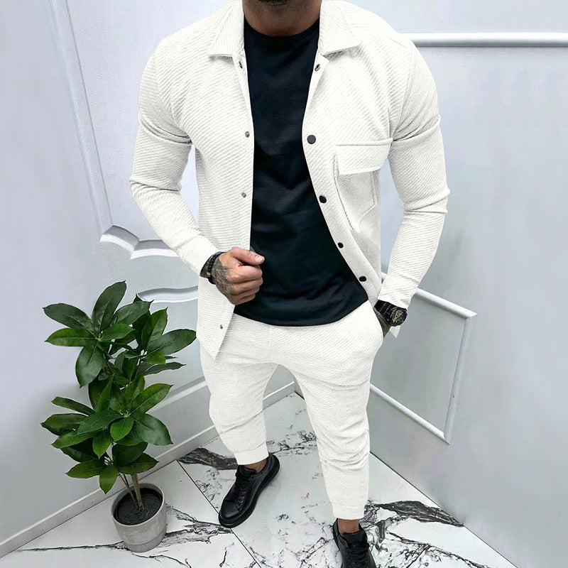 Men's finely structured shirt jacket and sweatpants set with a slim fit StylebySassy