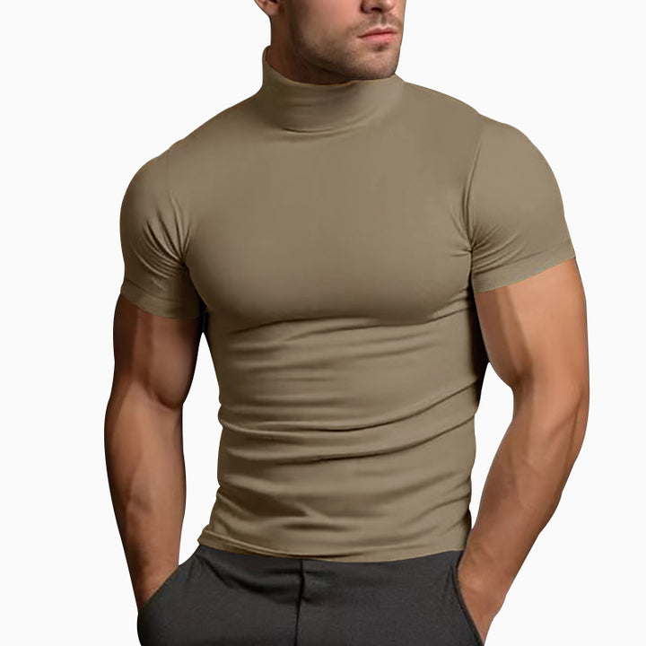 Men's fitted elastic short sleeve roll neck top StylebySassy