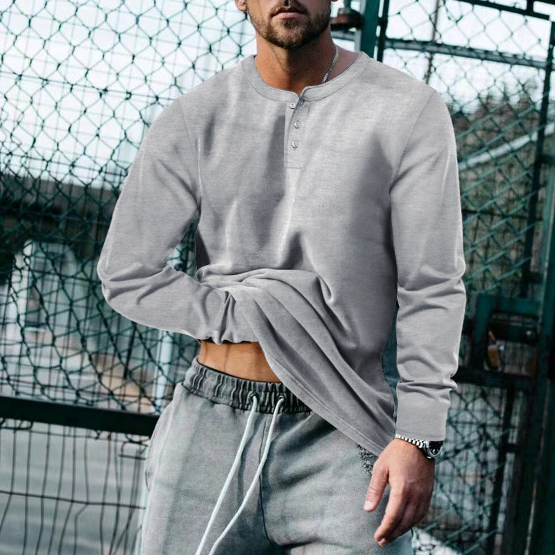 Men's casual long-sleeve shirt with short button placket, soft cotton jersey and slim silhouette StylebySassy