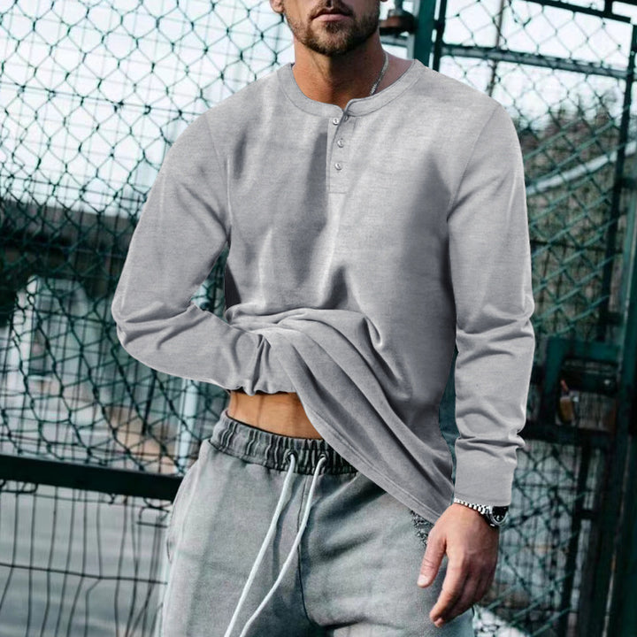 Men's casual long-sleeve shirt with short button placket, soft cotton jersey and slim silhouette StylebySassy