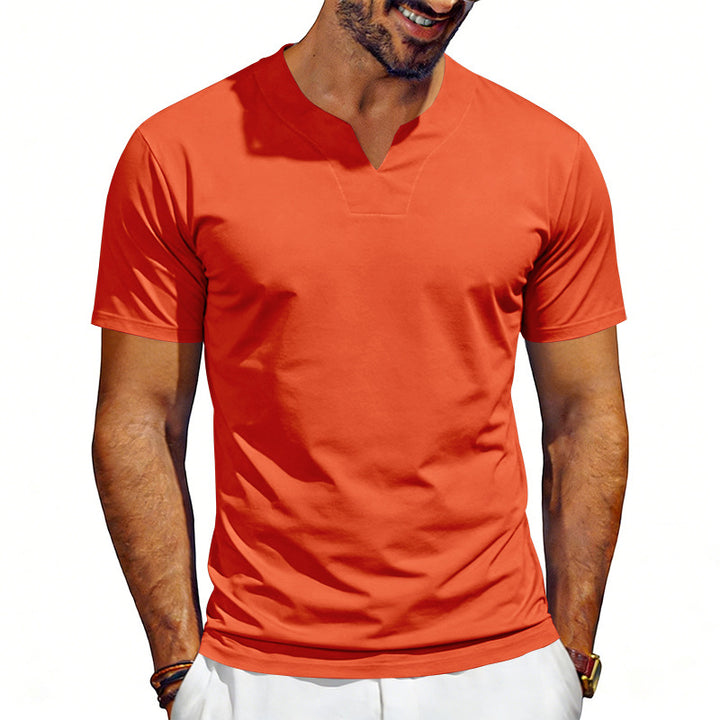 Men's V-neck sports shirt with ergonomic design seams and elastic jersey StylebySassy