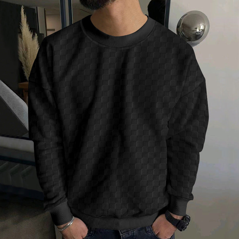 Men's embossed checkerboard sweatshirt with oversized fit, round neckline and ribbed cuffs StylebySassy