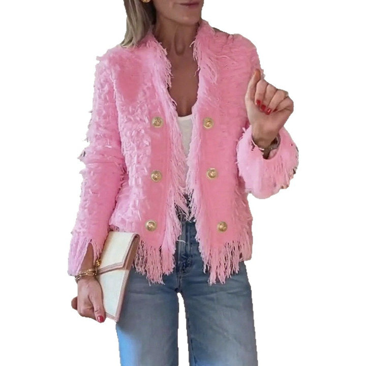 Women's short jacket with structured surface and decorative button row StylebySassy