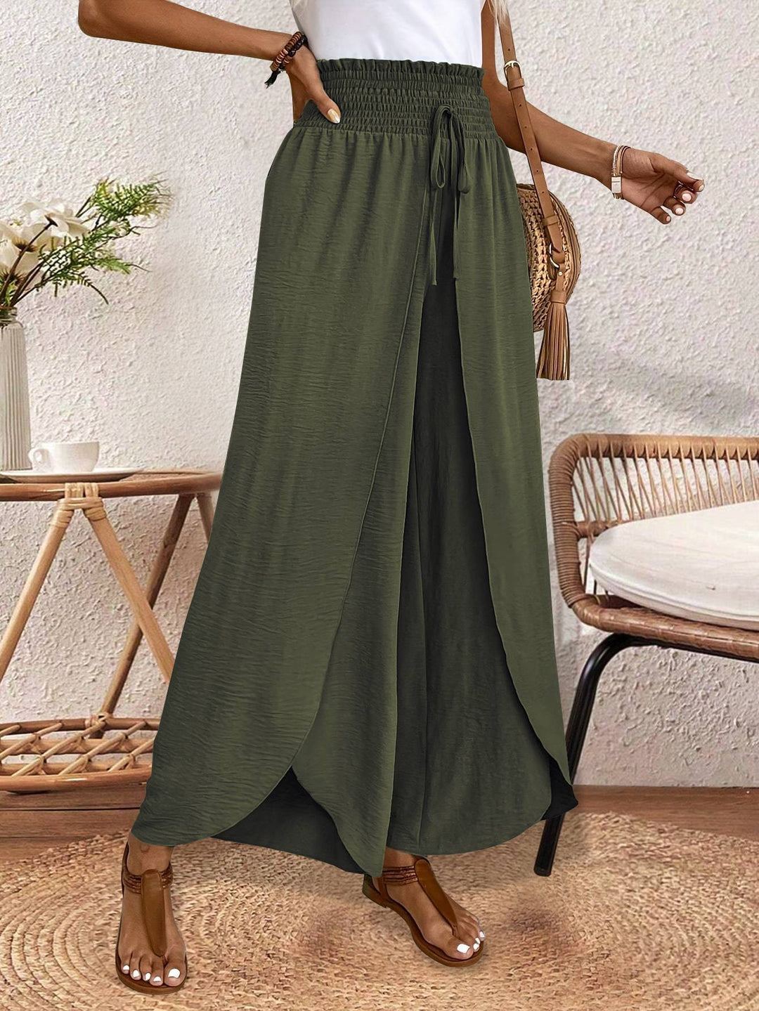 Ladies nan wrap maxi skirt with high smocked waistband and integrated palazzo pants lining StylebySassy