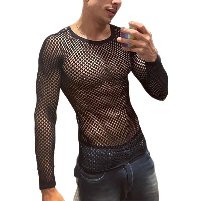Unisex transparent diamond net long sleeve shirt with round neck StylebySassy