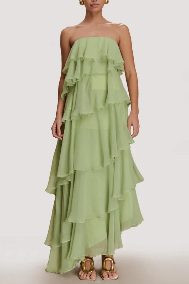 Women Long Ruffle Summer Dress with Gathered Details StylebySassy
