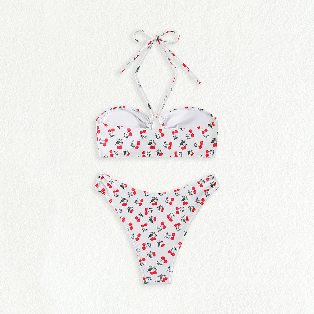 Women's bandeau bikini set with playful cherry pattern StylebySassy