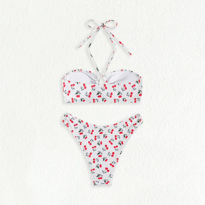 Women's bandeau bikini set with playful cherry pattern StylebySassy