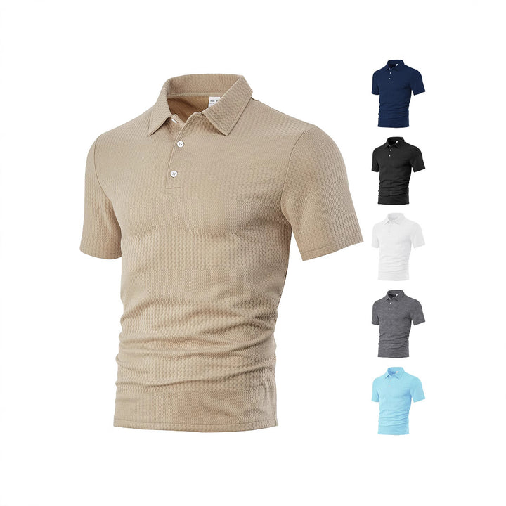 Men's body-hugging short sleeve polo made of elastic jacquard knit with shirt collar StylebySassy