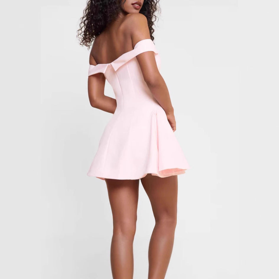 Ladies Off-Shoulder Mini Dress with Swinging Skirt StylebySassy