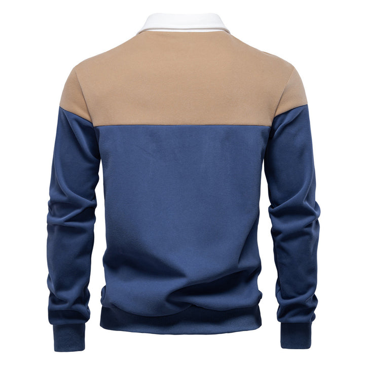 Men's sporty-elegant long-sleeve polo in rugby style with contrasting collar and wide chest panel StylebySassy