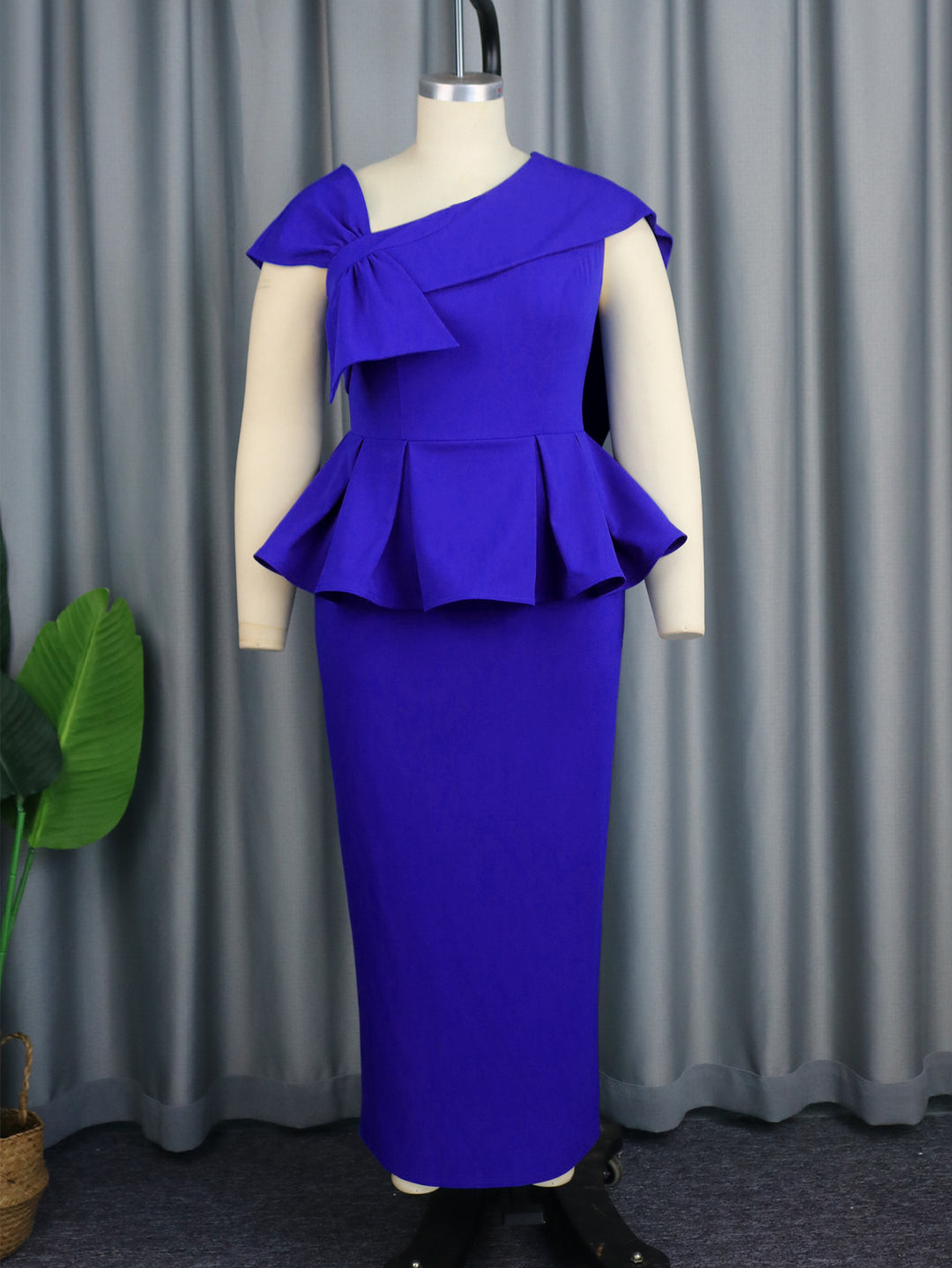 Women Elegant Peplum Dress with Asymmetric Shoulder Design StylebySassy