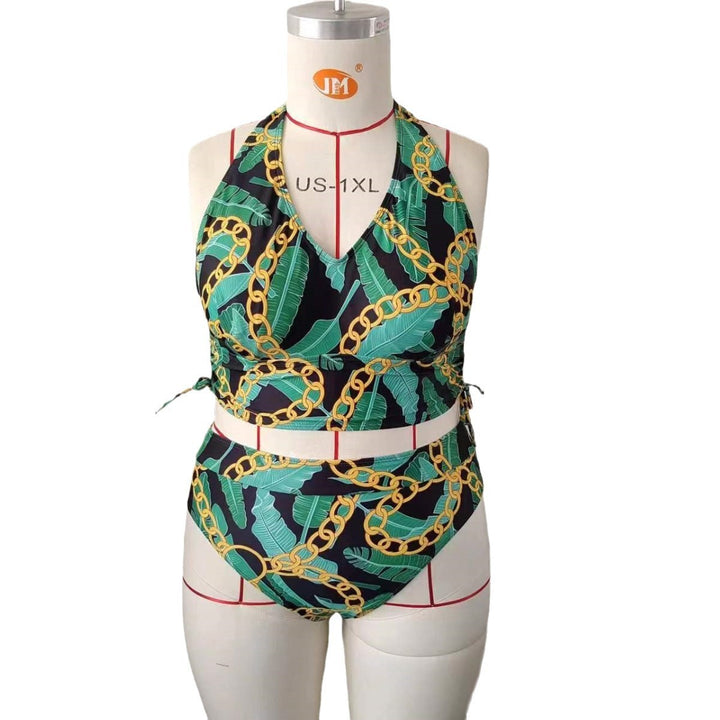 Women High-Waist Bikini Set with modern palm print StylebySassy