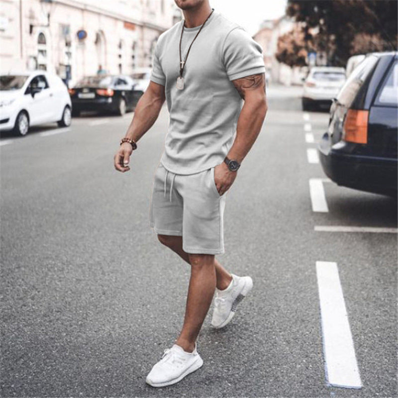 Men's fitted short sleeve shirt with reinforced shoulder seam and elastic drawstring bermuda made of stretch jersey StylebySassy