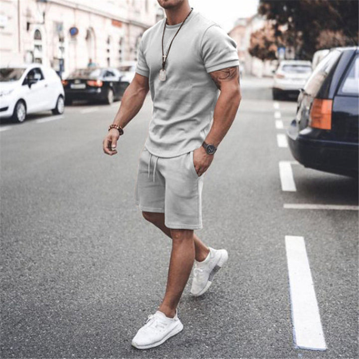 Men's fitted short sleeve shirt with reinforced shoulder seam and elastic drawstring bermuda made of stretch jersey StylebySassy