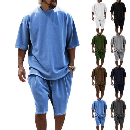 Men's casual short-sleeve shirt with loose sweat shorts made of heavy cotton jersey StylebySassy