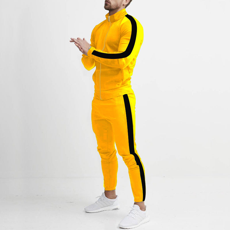 Men's retro striped zip training set with stand-up collar and tapered jogging pants StylebySassy