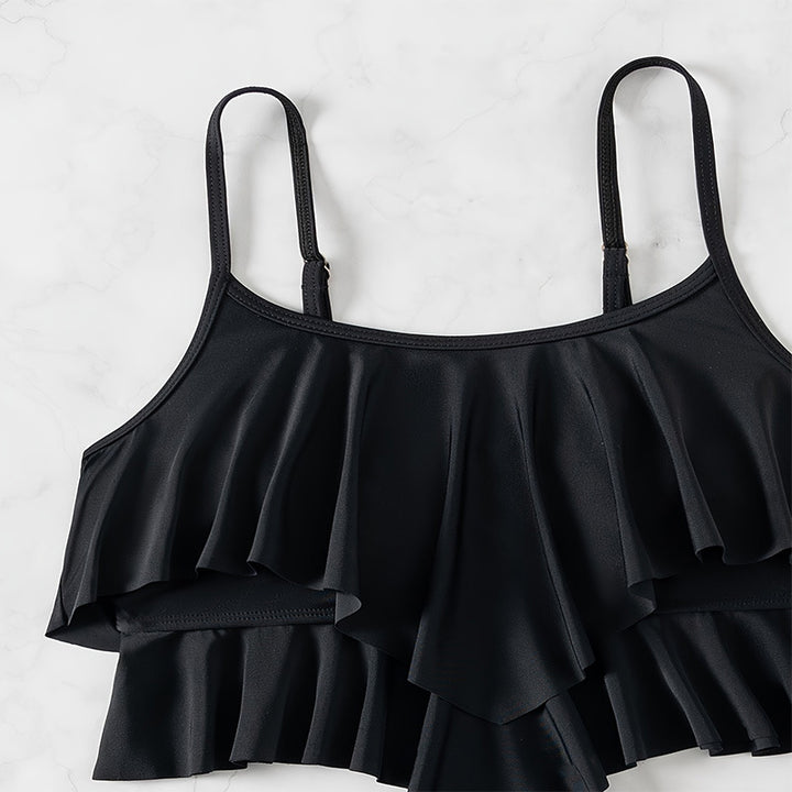 Women's crop top bikini with voluminous ruffle details and high-waisted brief StylebySassy