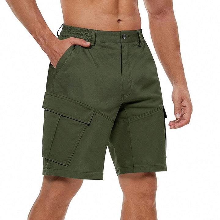 Men's button waistband Bermuda shorts with partially elastic back and applied flap pockets StylebySassy