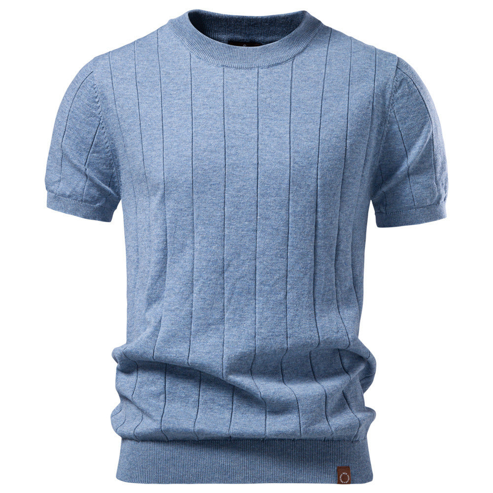 Men's lightweight short-sleeve knit pullover with fine rib structure and round neck StylebySassy