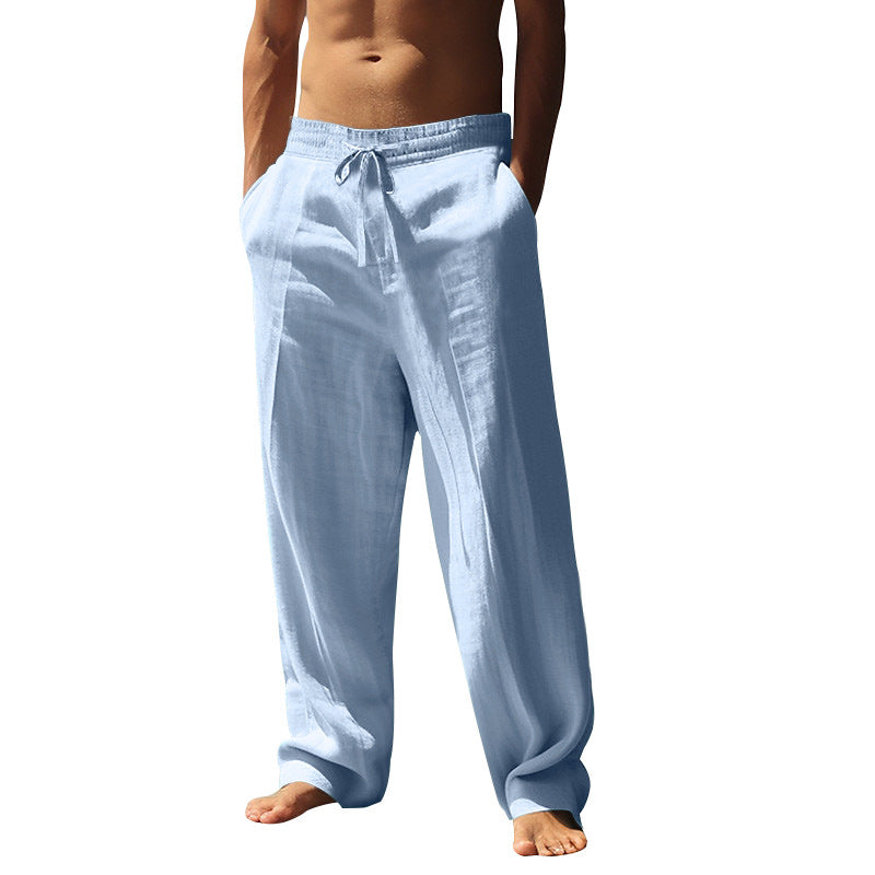 Men's relaxed fit palazzo pants made of linen blend with decorative crease and drawstring StylebySassy