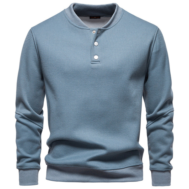 Men's waffle texture Henley pullover with short snap button closure and ribbed cuffs StylebySassy
