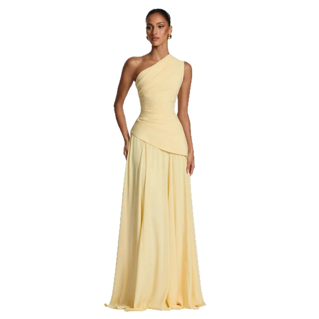 Women Elegant One-Shoulder Maxi Dress with Flowing Drapes StylebySassy