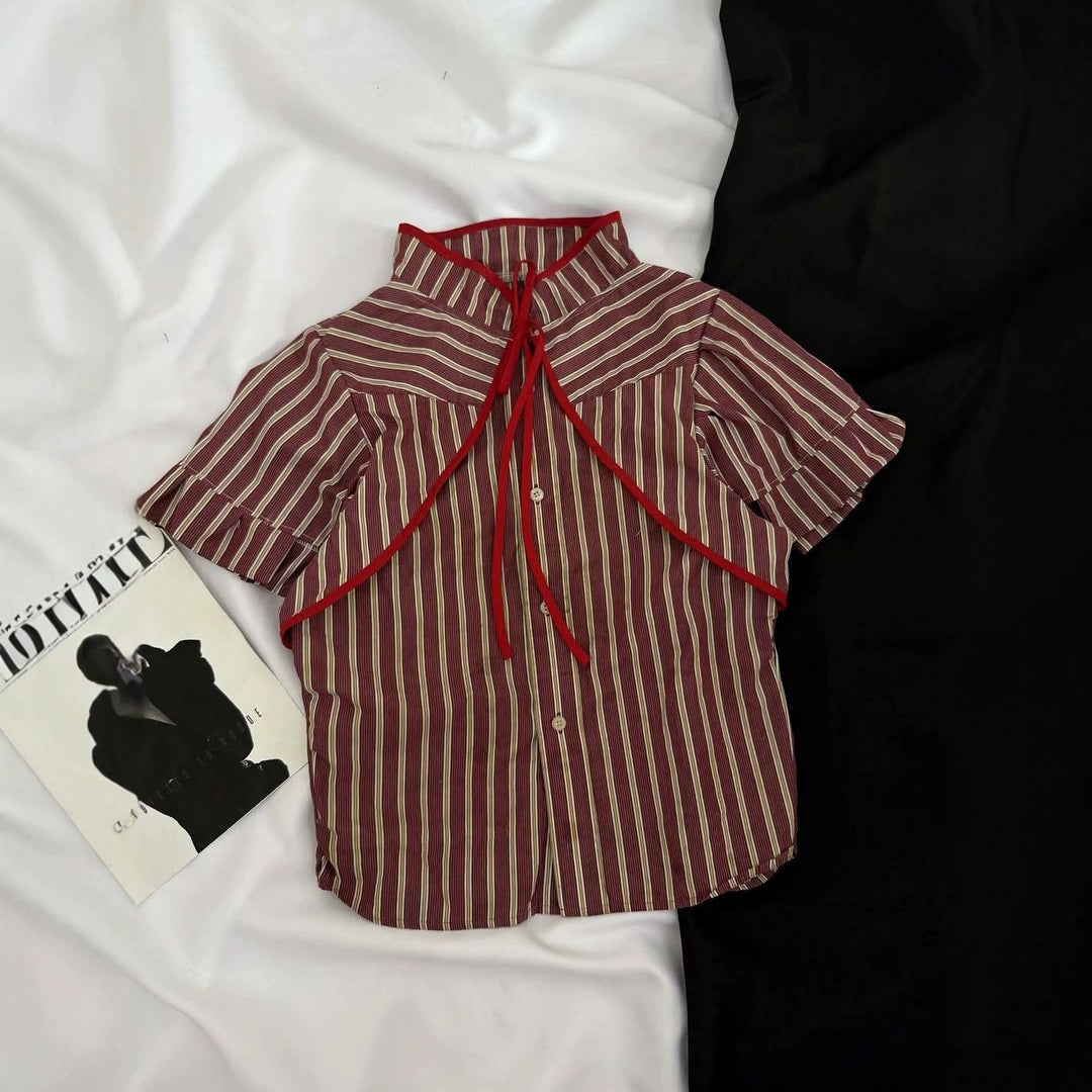 Women's Fashion Blouse with High Neck and Decorative Ruffles