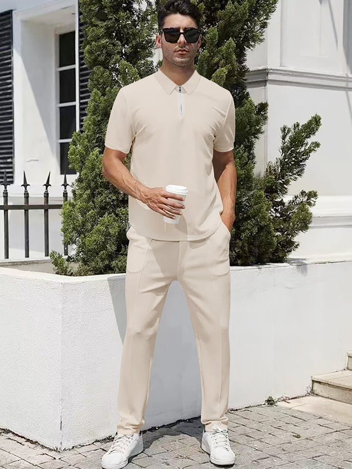 Men's urban travel polo shirt with short front zipper, elastic interlock and wrinkle-free care StylebySassy