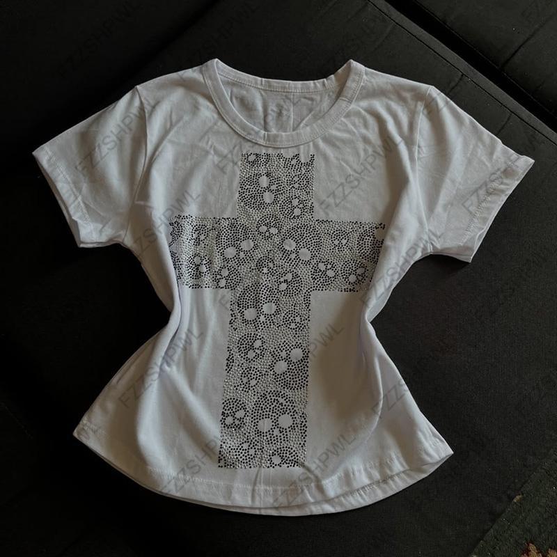 Women's T-Shirt with Creative Cross Print StylebySassy