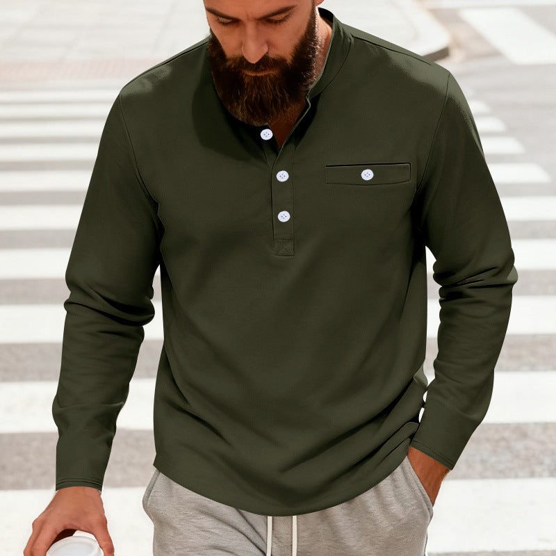 Men's casual long-sleeve Henley shirt made of cotton blend with chest pocket StylebySassy