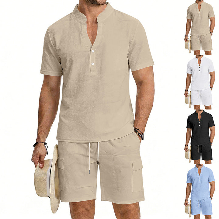 Men's lightweight short sleeve shirt with mandarin collar and half button placket StylebySassy