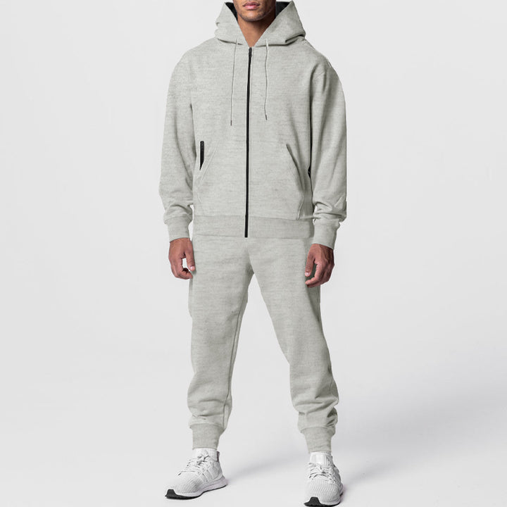 Men's urban zip hoodie with kangaroo pocket and tapered joggers set StylebySassy