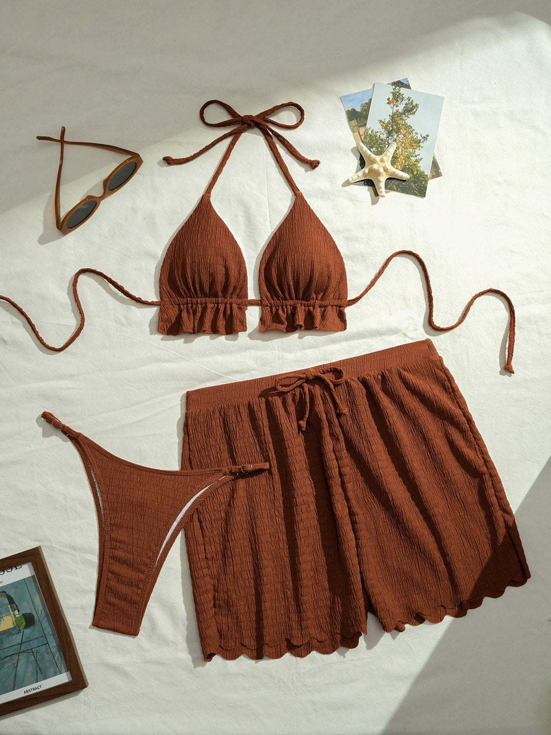 Women Triangle Bikini Set with Casual Shorts StylebySassy