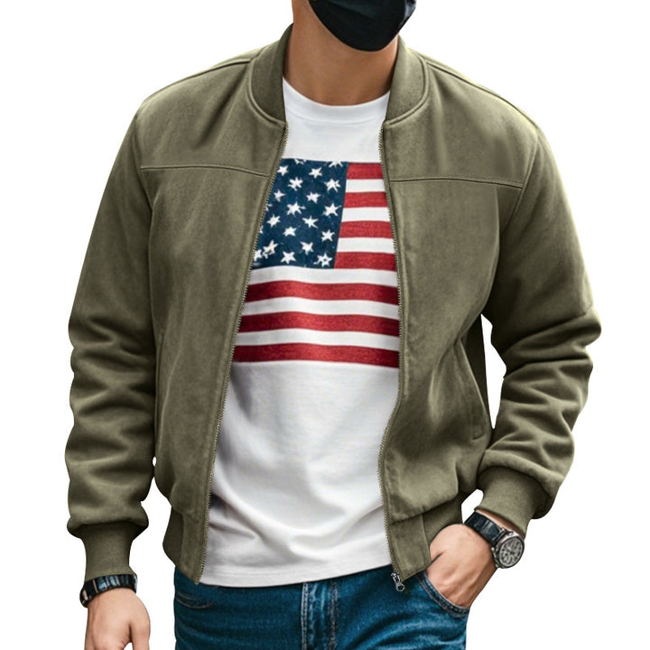 Men's suede look bomber jacket with zipper and ribbed cuffs StylebySassy
