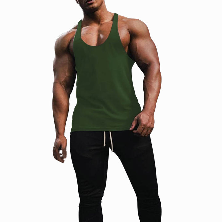 Men's athletic tank top with deep armholes and narrow straps at the back made of cotton stretch StylebySassy