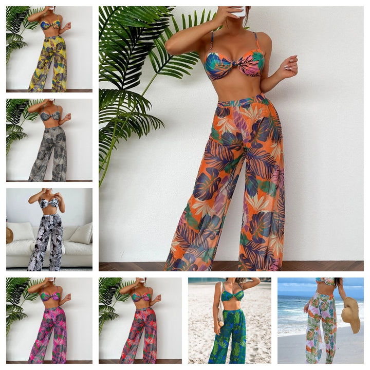 Women's swim set with floral design and loose palazzo pants StylebySassy