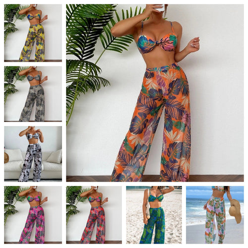 Women's swim set with floral design and loose palazzo pants StylebySassy