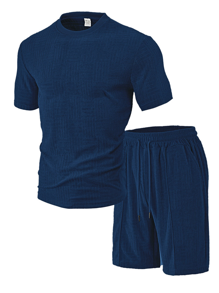 Men's nano relief structure lounge two-piece with short sleeve round neck and elastic drawstring Bermuda StylebySassy
