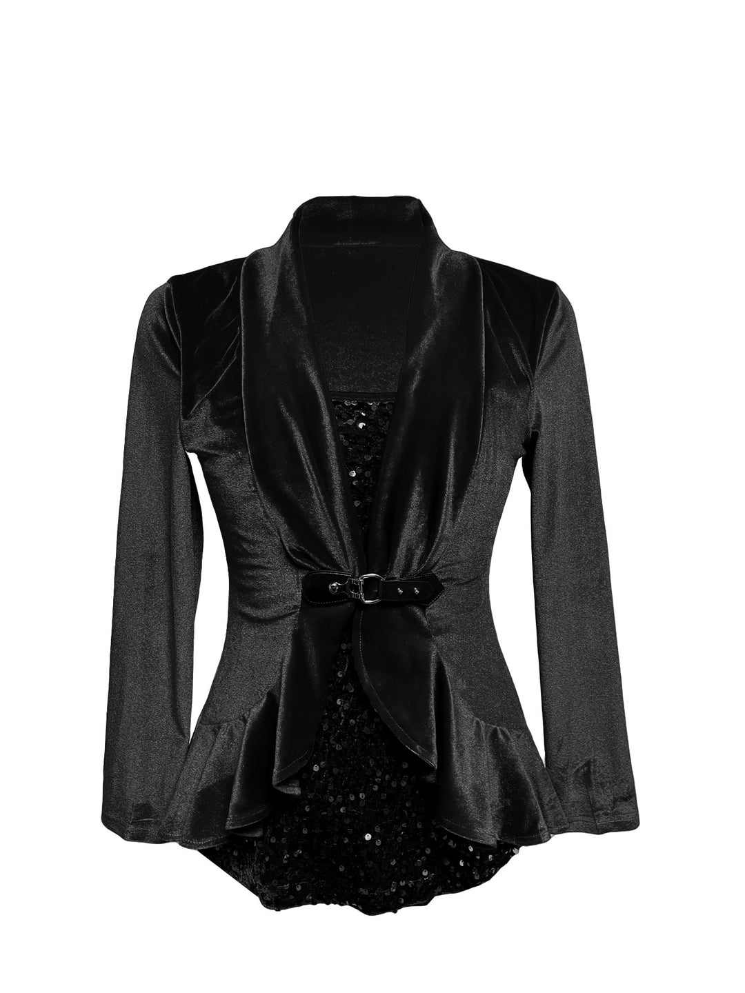Women nan tailored velvet blazer with shawl collar and decorative belt StylebySassy