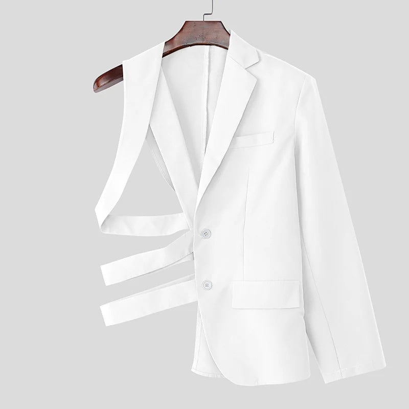 Women's nan asymmetrical blazer with strap details and lapel collar StylebySassy