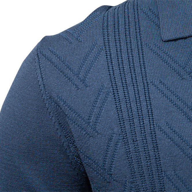 Men's fine knit polo sweater with V-neck, zigzag pattern and Kent collar StylebySassy